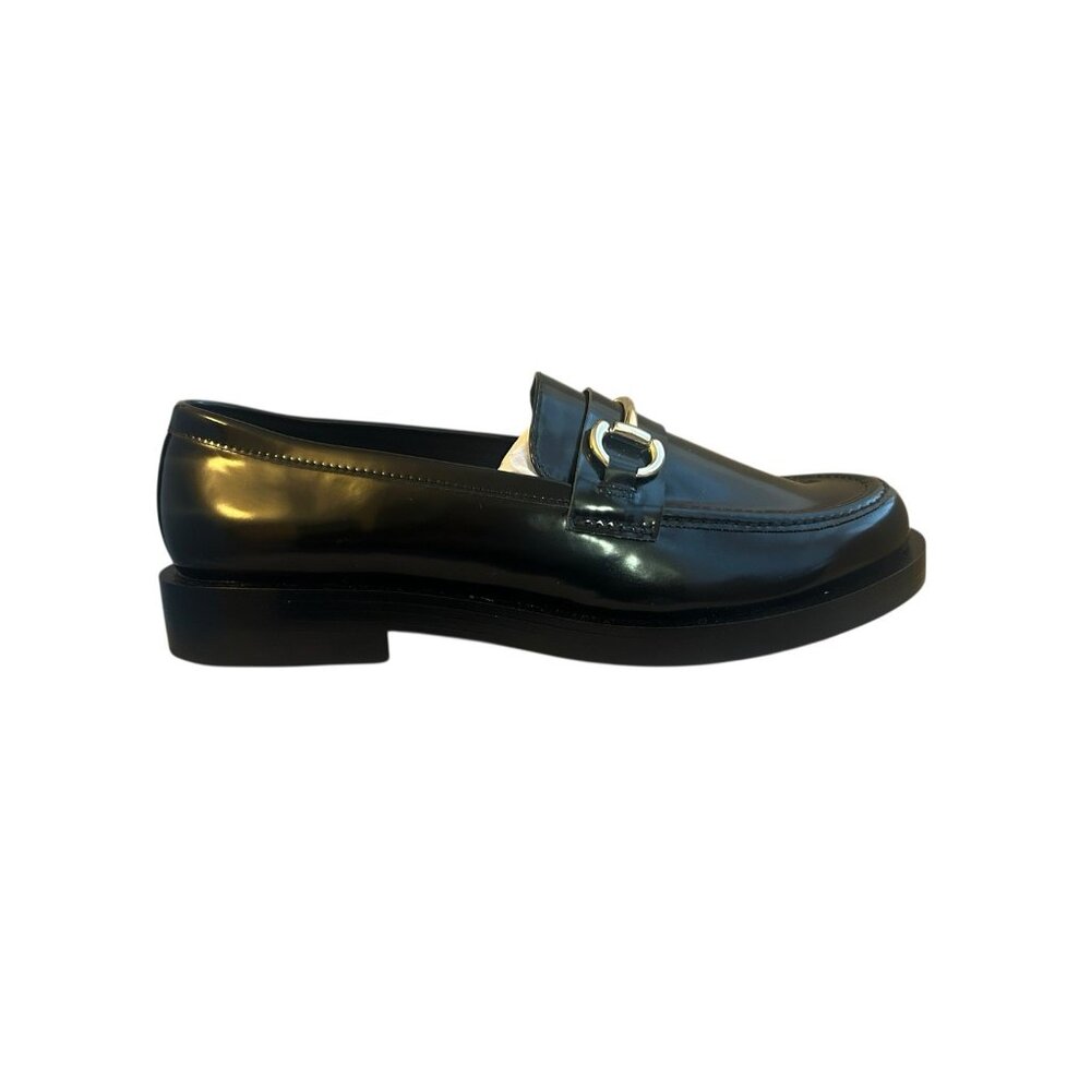 NEW! H&M Classic Black Low Heel Flats Loafer Horse Bit Metal Chain Detail Size 9